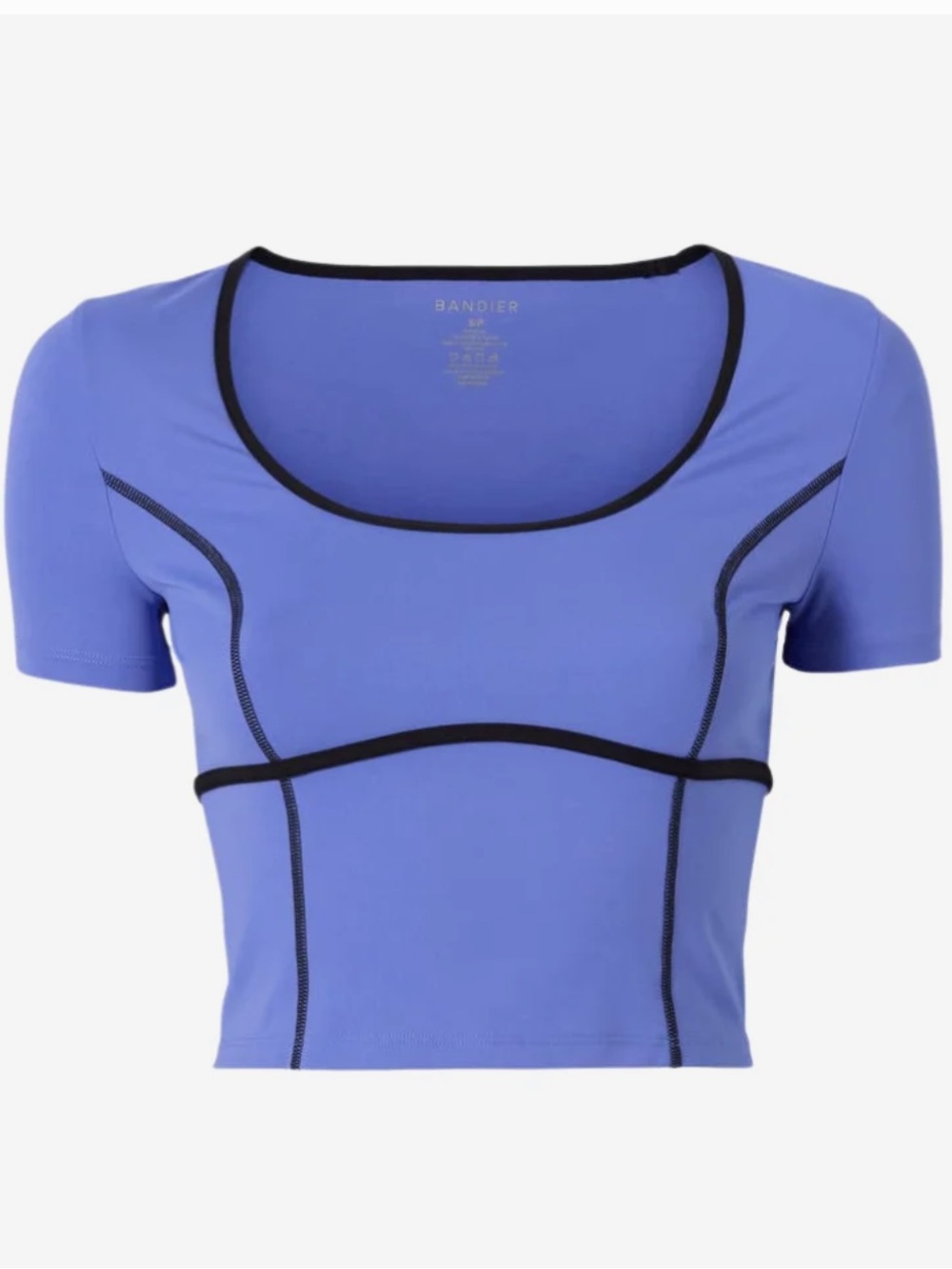 Bandier Baja Blue Scoop-Neck Crop Top with Contrast Trim NWT